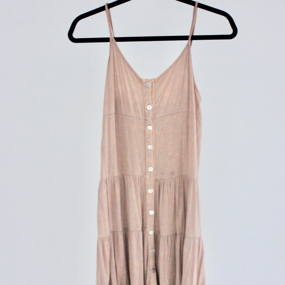 POL Blush Button Down Dress with Lace Trim